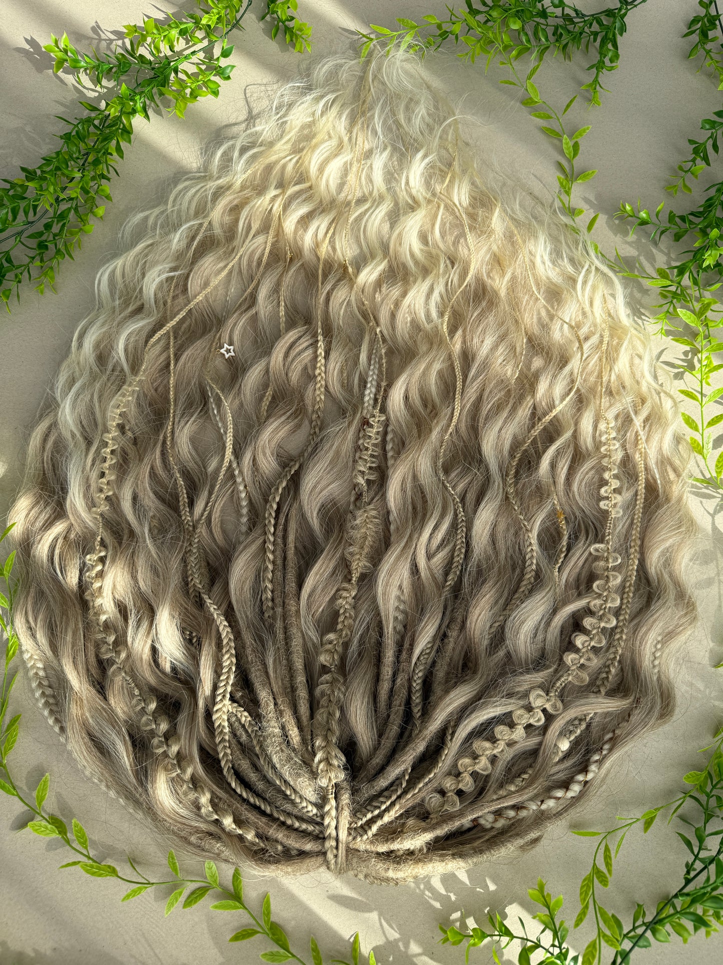 Blonde Dreadlock Set with Waves and Braids – Soft Boho Synthetic Hair Extensions