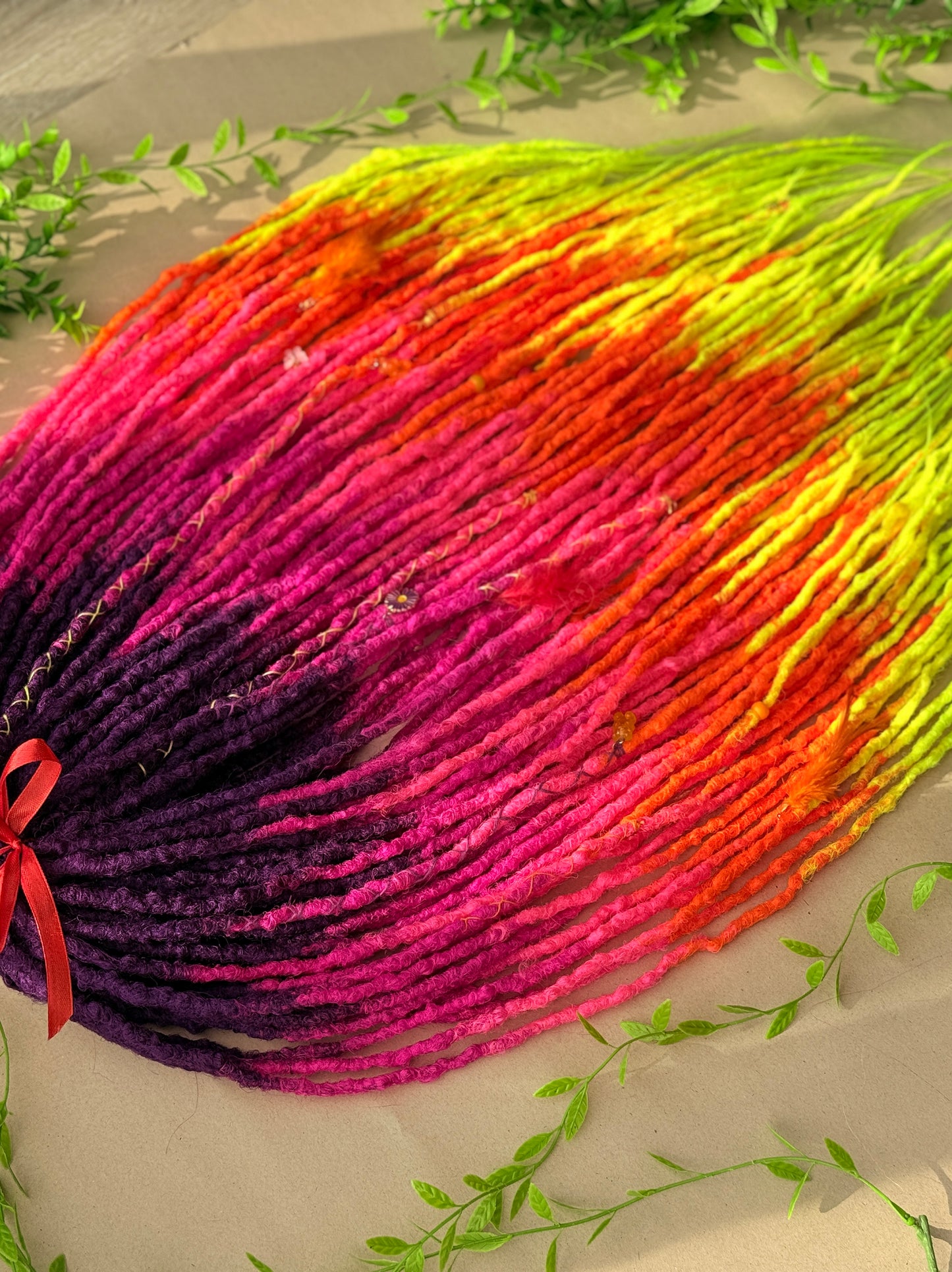 Rainbow Ombre DE Dreadlock Set – Purple Pink Orange Yellow Kanekalon Dread Extensions | 50 DE | 75 cm | Ready to Ship