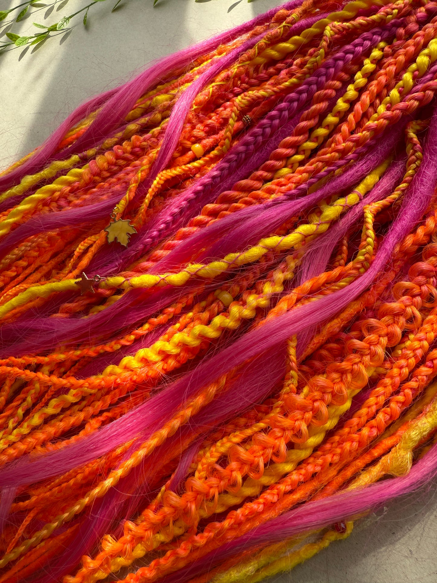 Bright Sunset Dreadlocks – Pink, Orange & Yellow Full Set Fantasy Hair Extensions