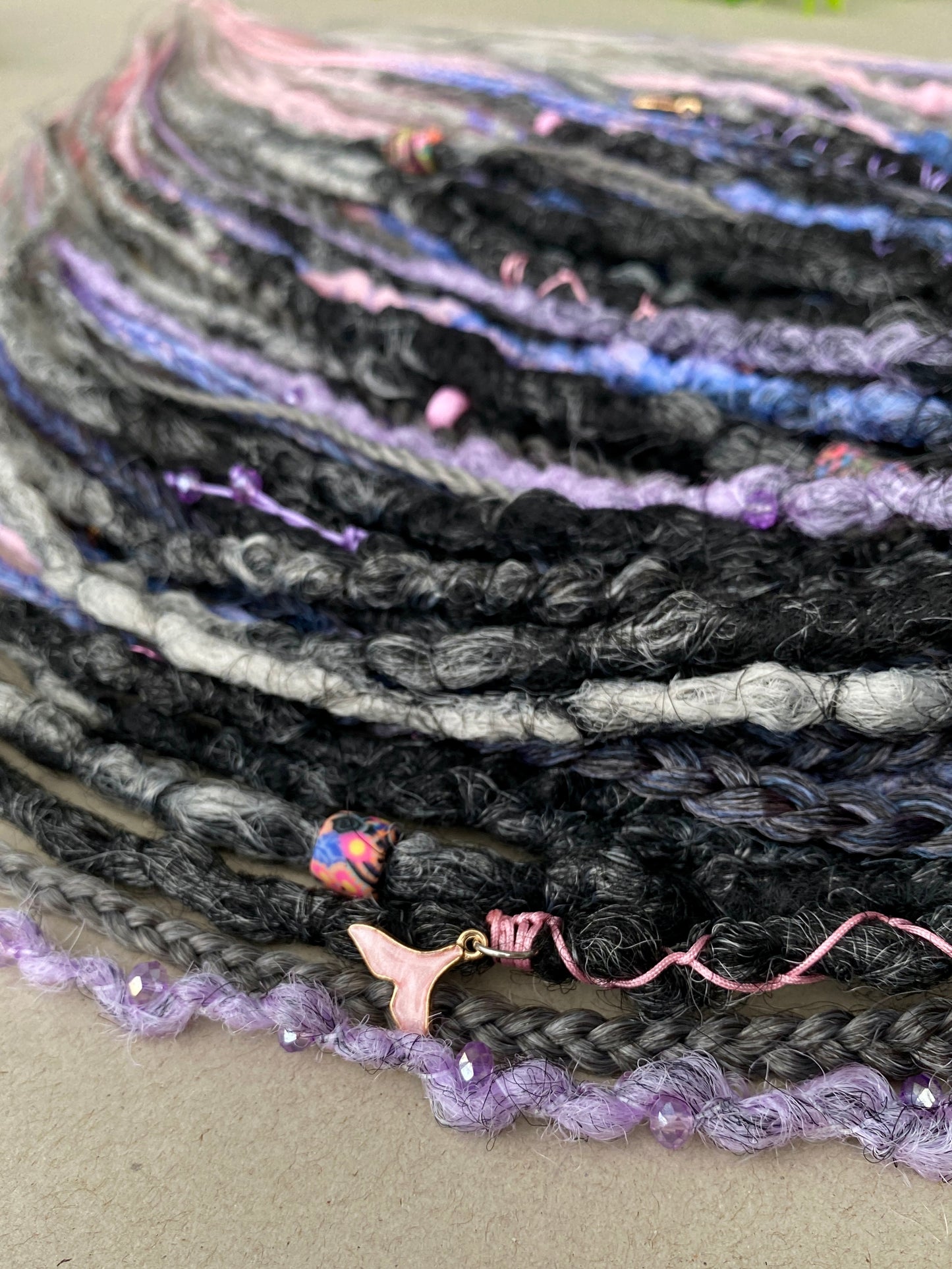 Twilight Ombre Dreadlocks – Black, Grey & Pastel Full Set Fantasy Hair Extensions