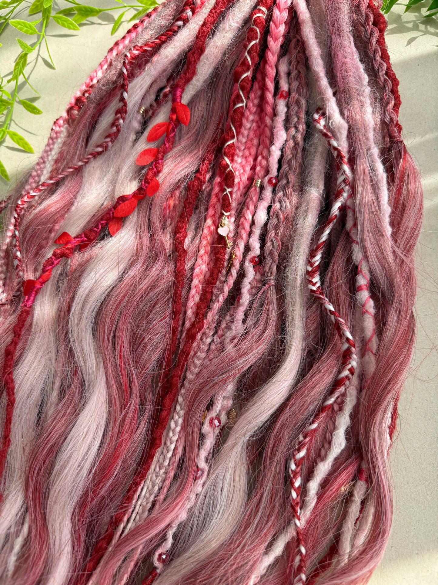 Berry Kiss Dreadlocks – Pink & Deep Red Curly Braided Fantasy Hair Extensions