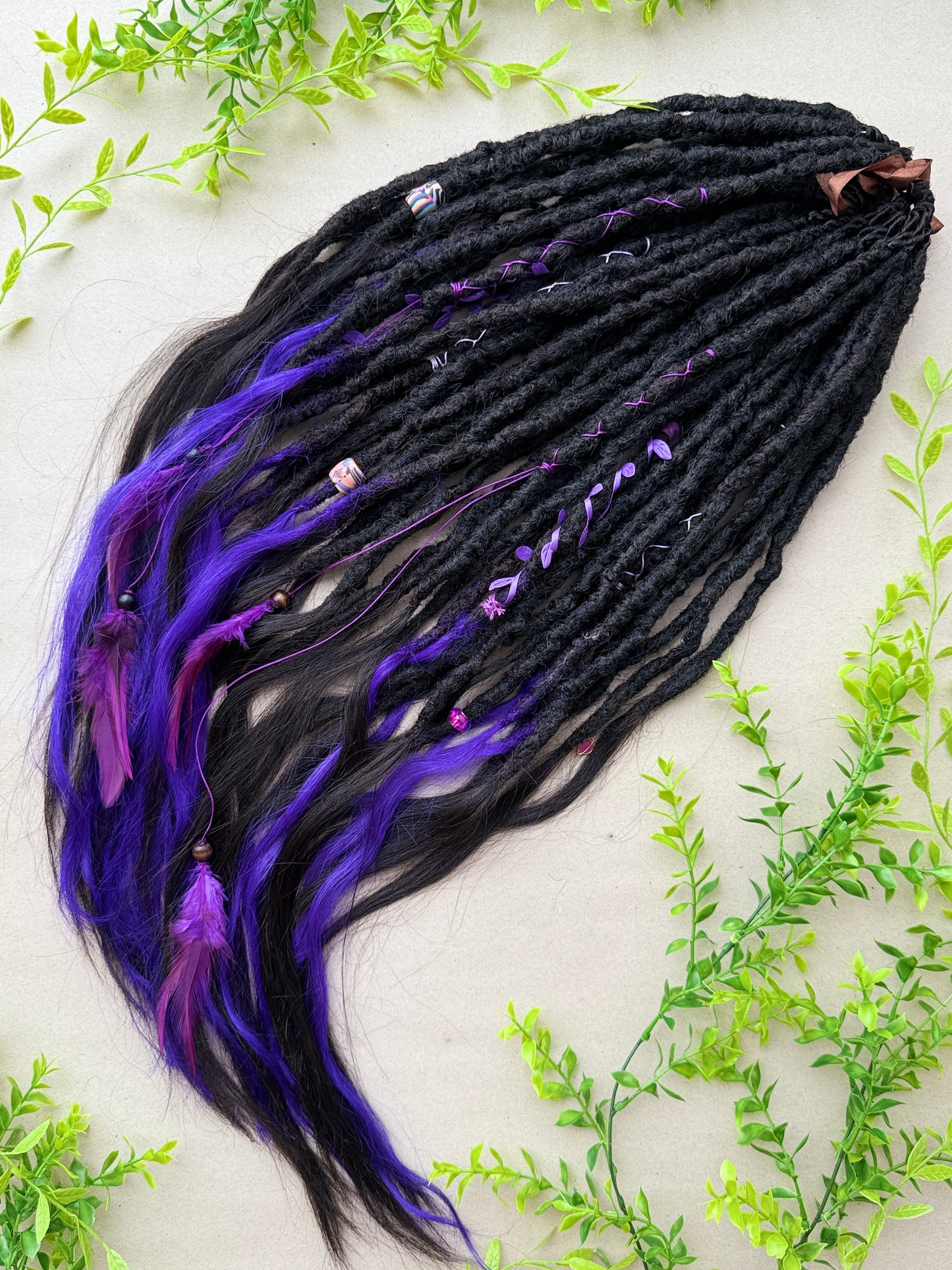 Purple & Black SE Dreadlocks with Human Hair Tips – 80 cm Full Set
