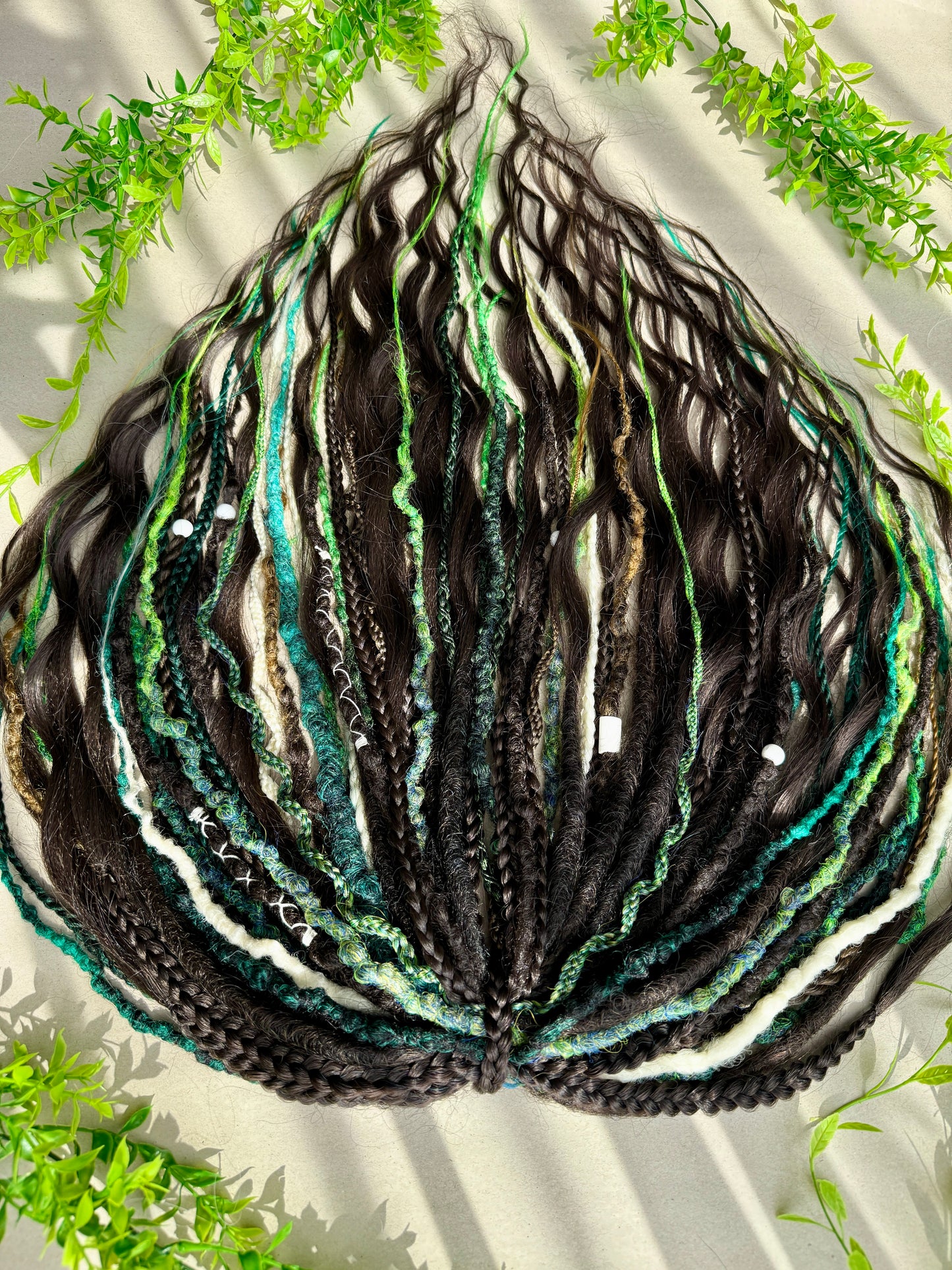 Woodland Fantasy Dreadlocks – Curly Braided Hair Extensions in Green & Earth Tones