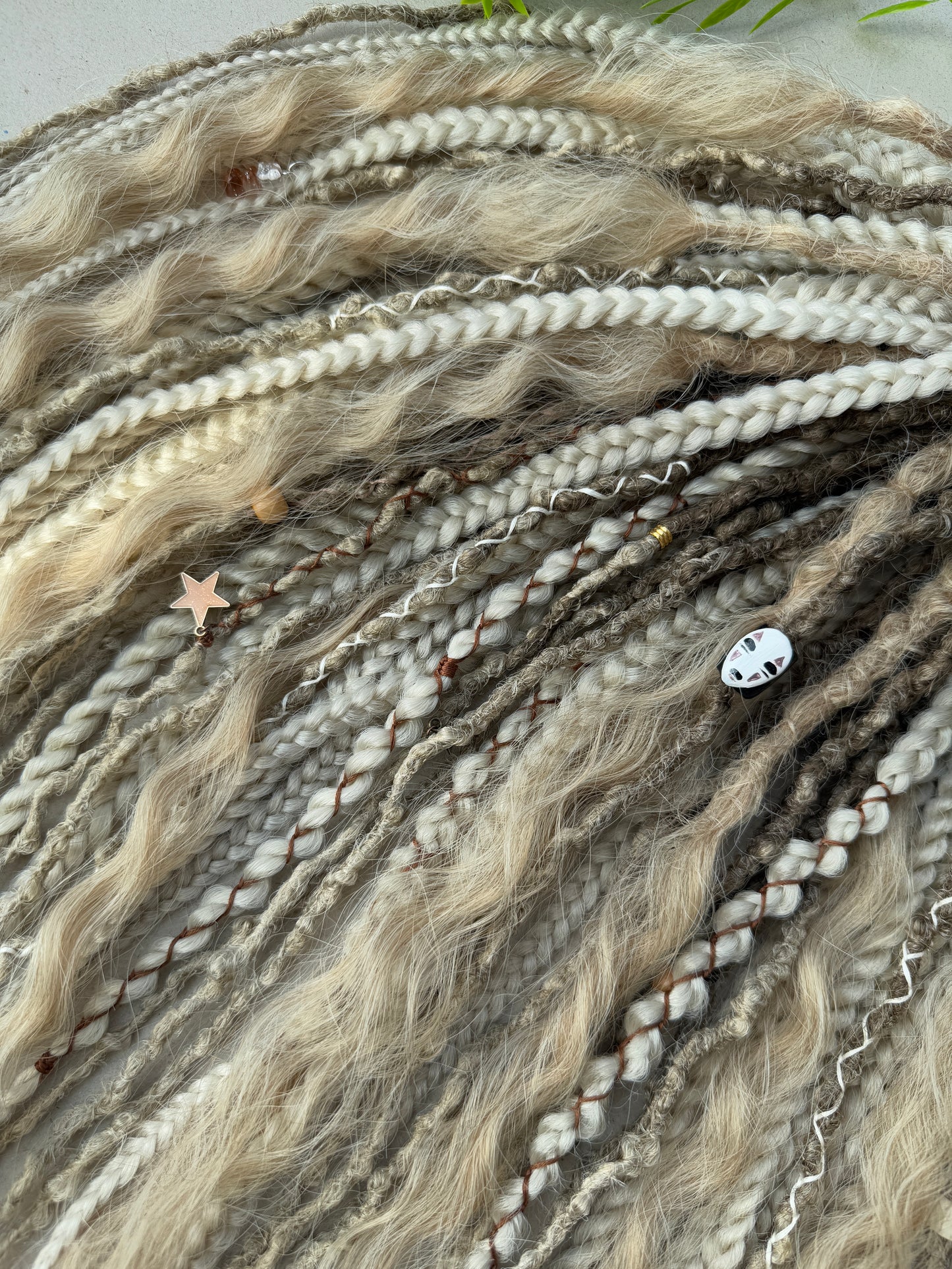 Ash Blonde Dreads — Ombre Synthetic Dreadlock Full Set with Braids & Curls | Boho Fairy Hair