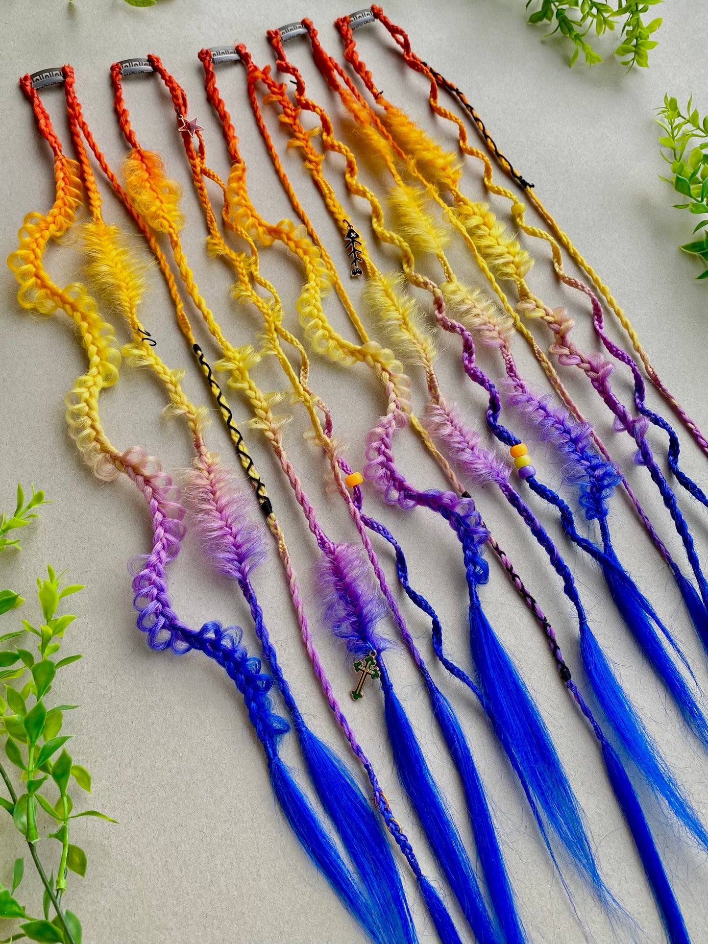 Ombre Rainbow Braided Hair Clips – 5 Piece Set, Bright Festival & Halloween Hair