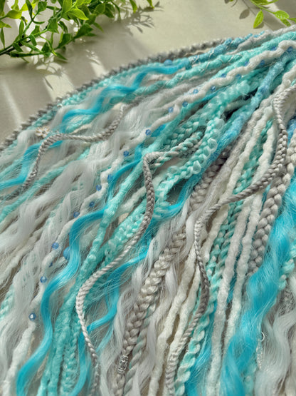 Snow Queen Dreadlocks – White, Ice Blue & Gray Full Set Fantasy Hair Extensions