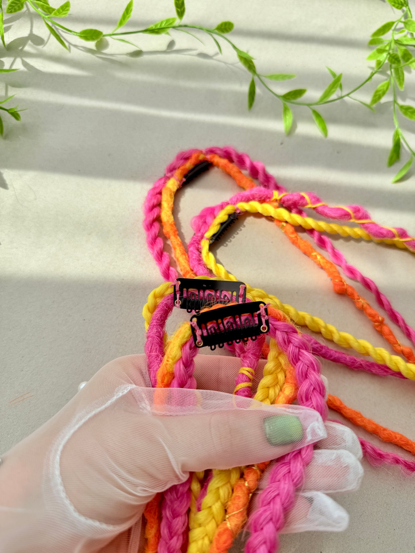 Neon Dread Hair Accessories Set – Scrunchie + 4 Clips, UV Reactive Festival Hair