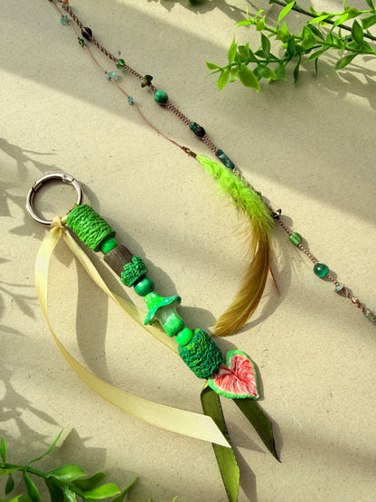 Forest Spirit Lula & Handmade Beaded Charm Set | Natural Stone Dread Wrap & Polymer Clay Dread Accessories