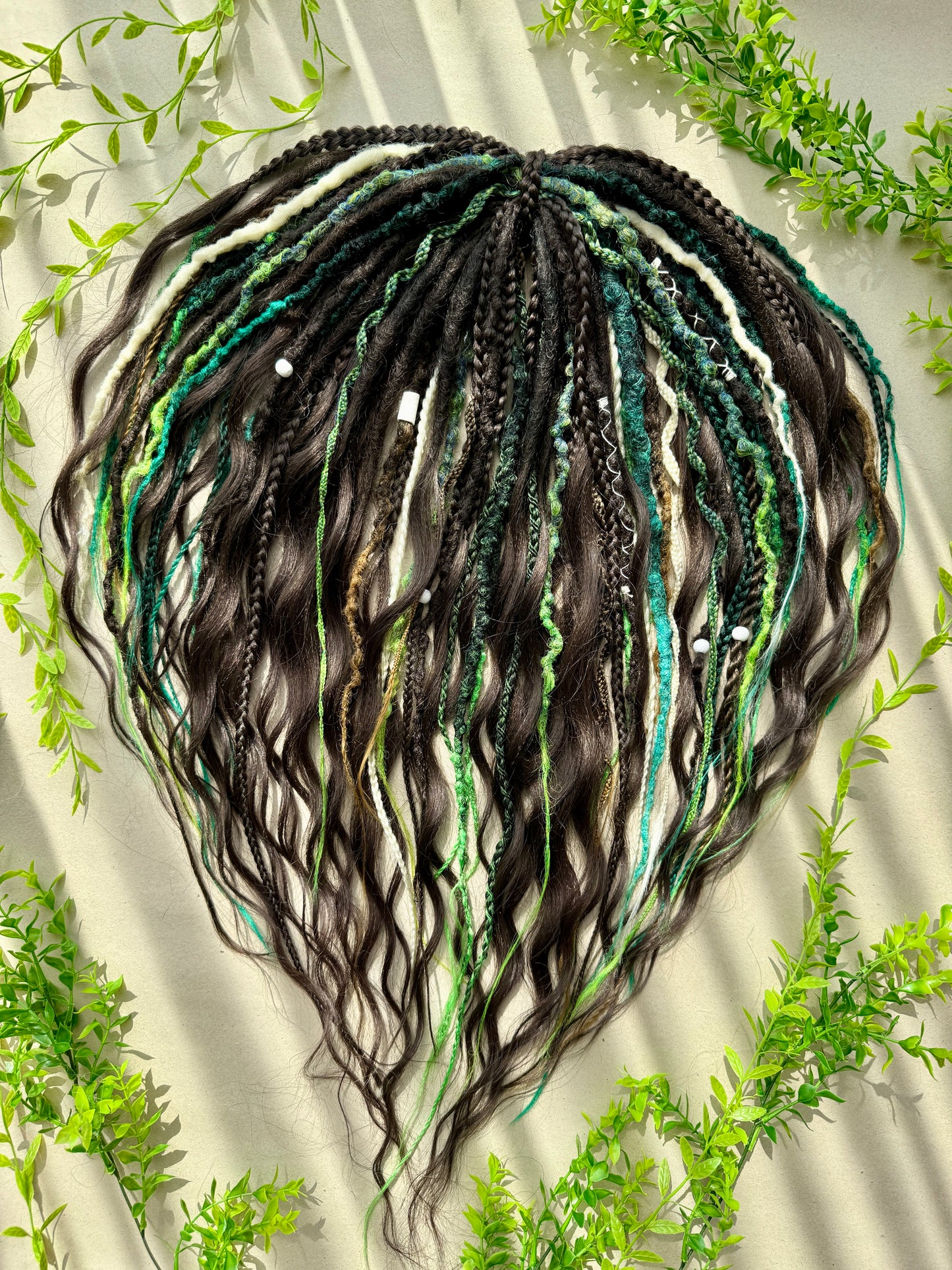 Woodland Fantasy Dreadlocks – Curly Braided Hair Extensions in Green & Earth Tones