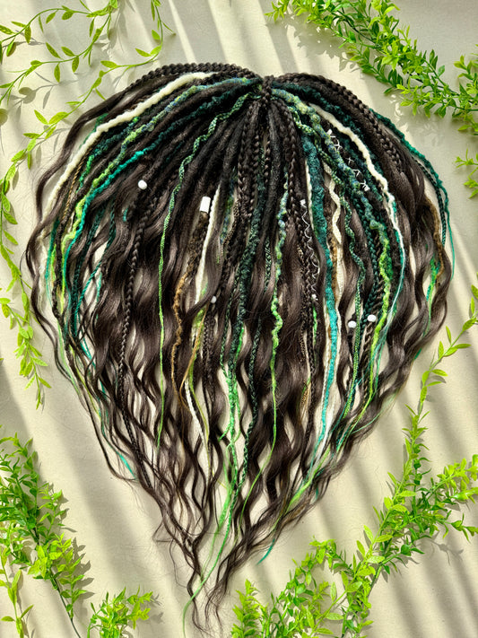 Woodland Fantasy Dreadlocks – Curly Braided Hair Extensions in Green & Earth Tones