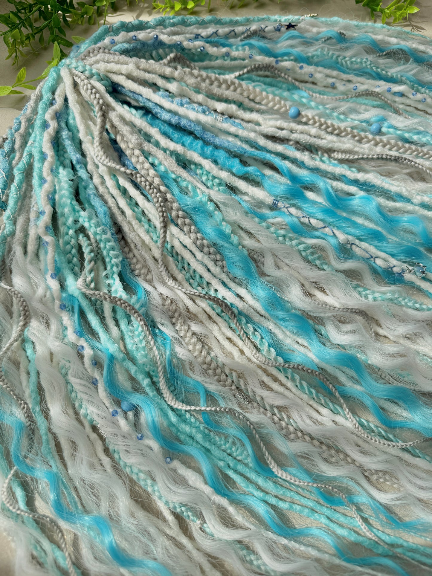 Snow Queen Dreadlocks – White, Ice Blue & Gray Full Set Fantasy Hair Extensions