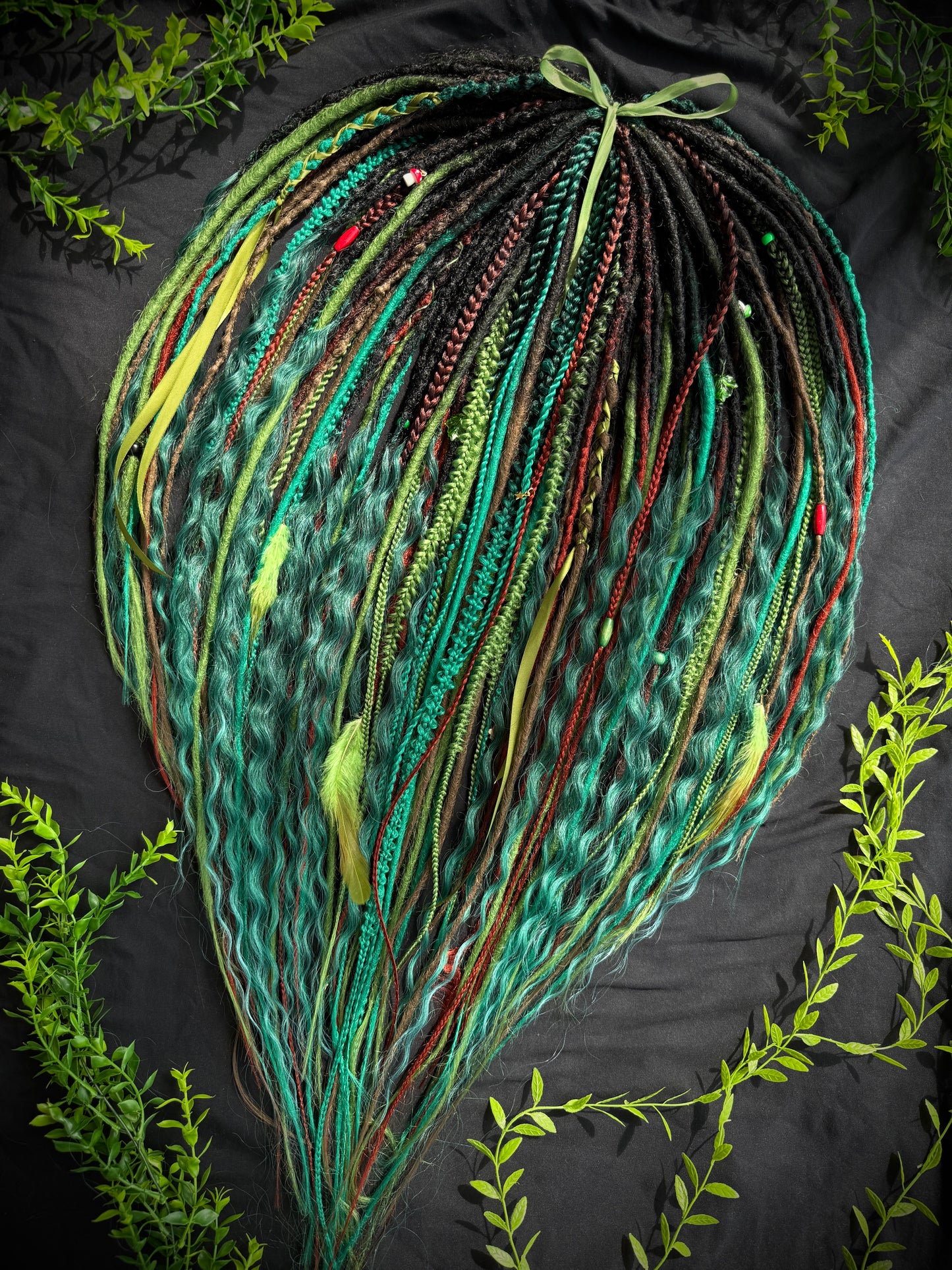 Deep Green & Black Witchy Full Dreads Set: Extra Long 90cm Collector’s Set