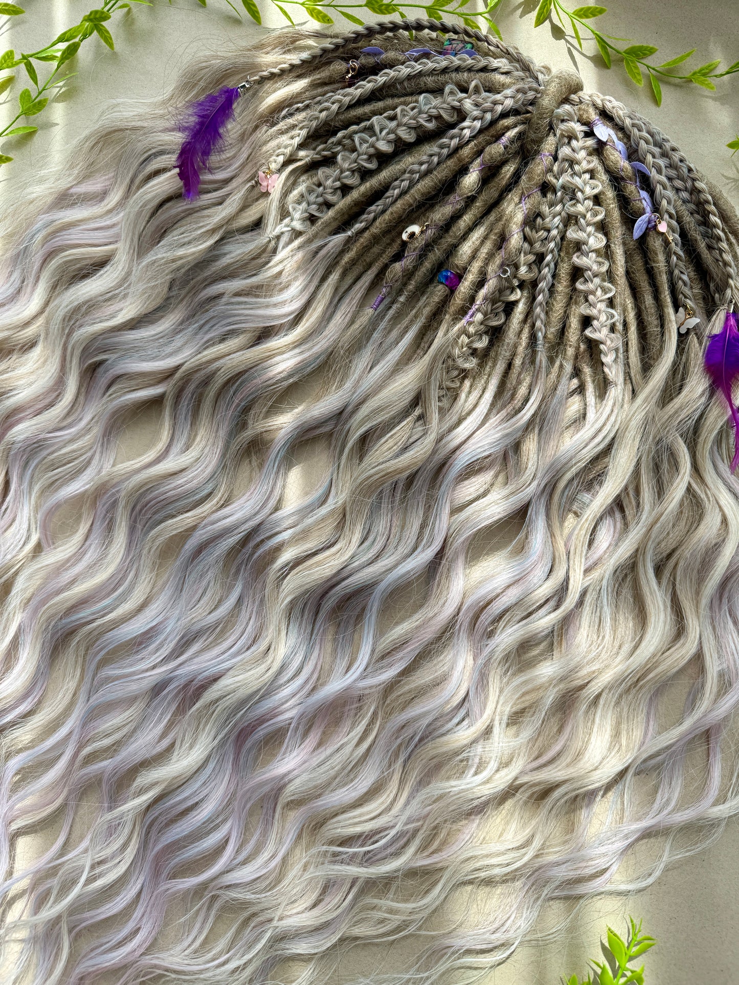 Moonlit Boho Dreadlocks – Blonde & Lavender Full Set Fantasy Hair Extensions