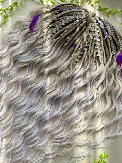 Moonlit Boho Dreadlocks – Blonde & Lavender Full Set Fantasy Hair Extensions