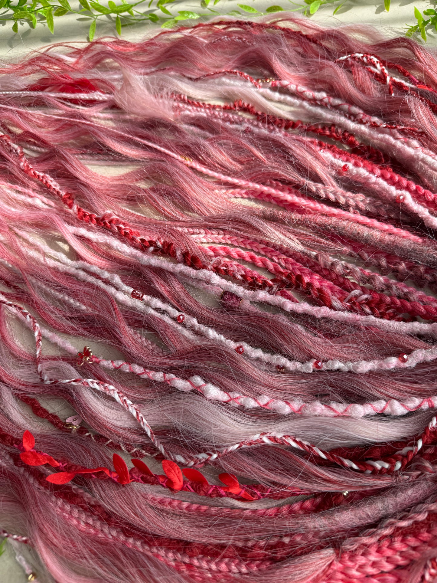 Berry Kiss Dreadlocks – Pink & Deep Red Curly Braided Fantasy Hair Extensions