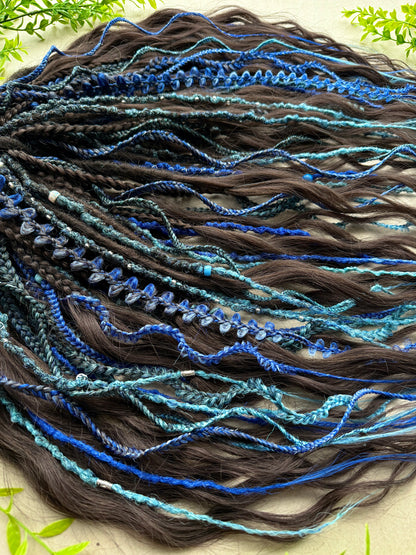 Blue Mermaid Dreadlocks – Teal & Sapphire Fantasy Hair Extensions (DE / SE)
