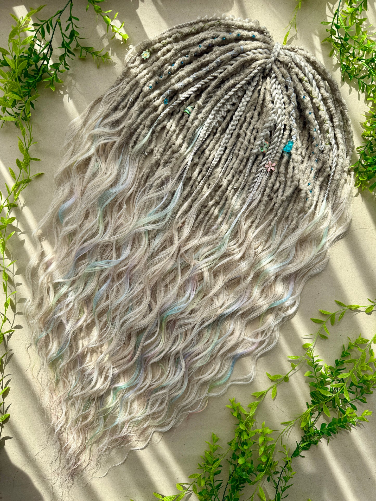Prismborn Curls Dreadlocks – 90 cm Rainbow & Grey Extra Long Full Set | Collector’s Drop