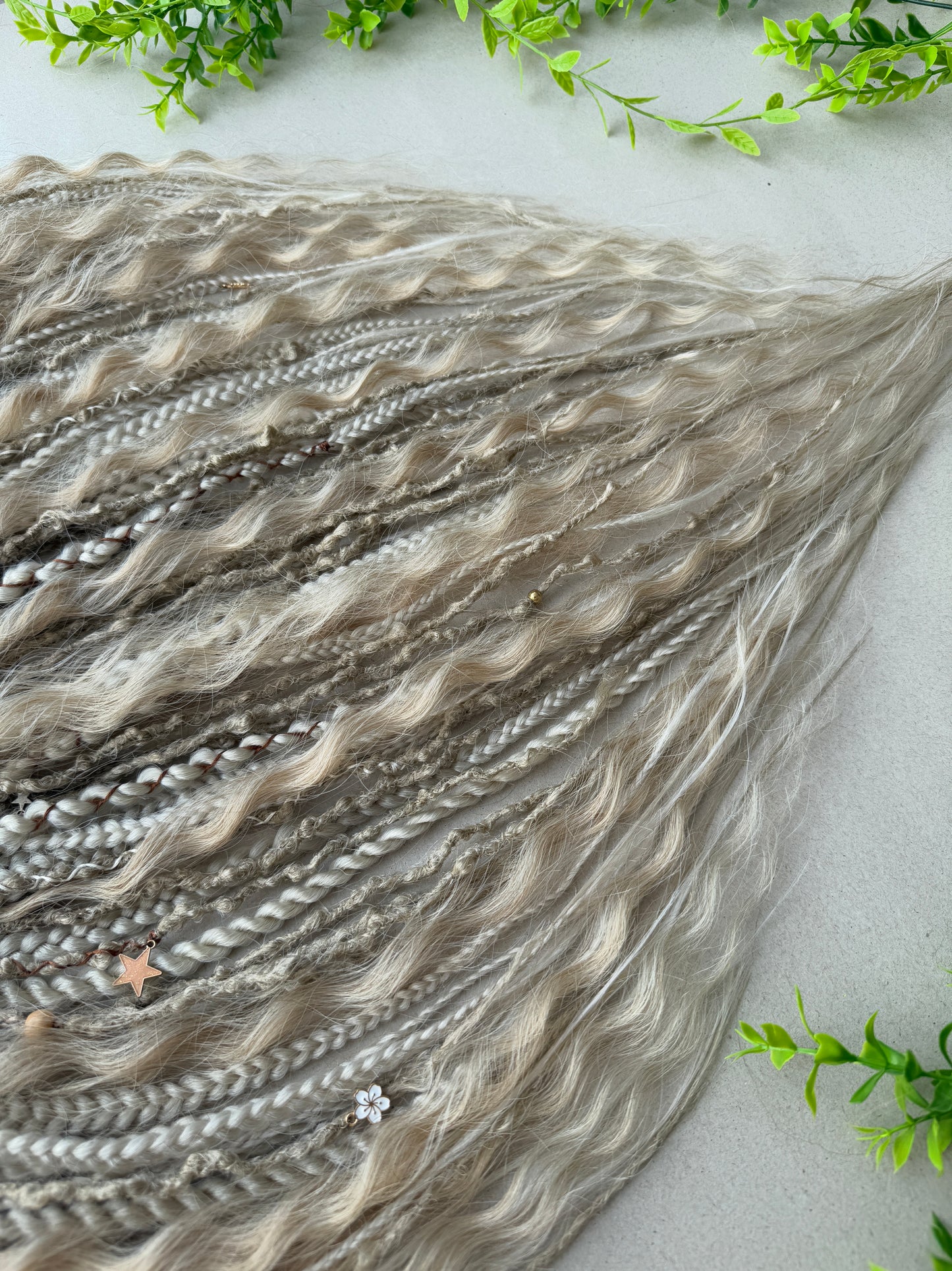 Ash Blonde Dreads — Ombre Synthetic Dreadlock Full Set with Braids & Curls | Boho Fairy Hair