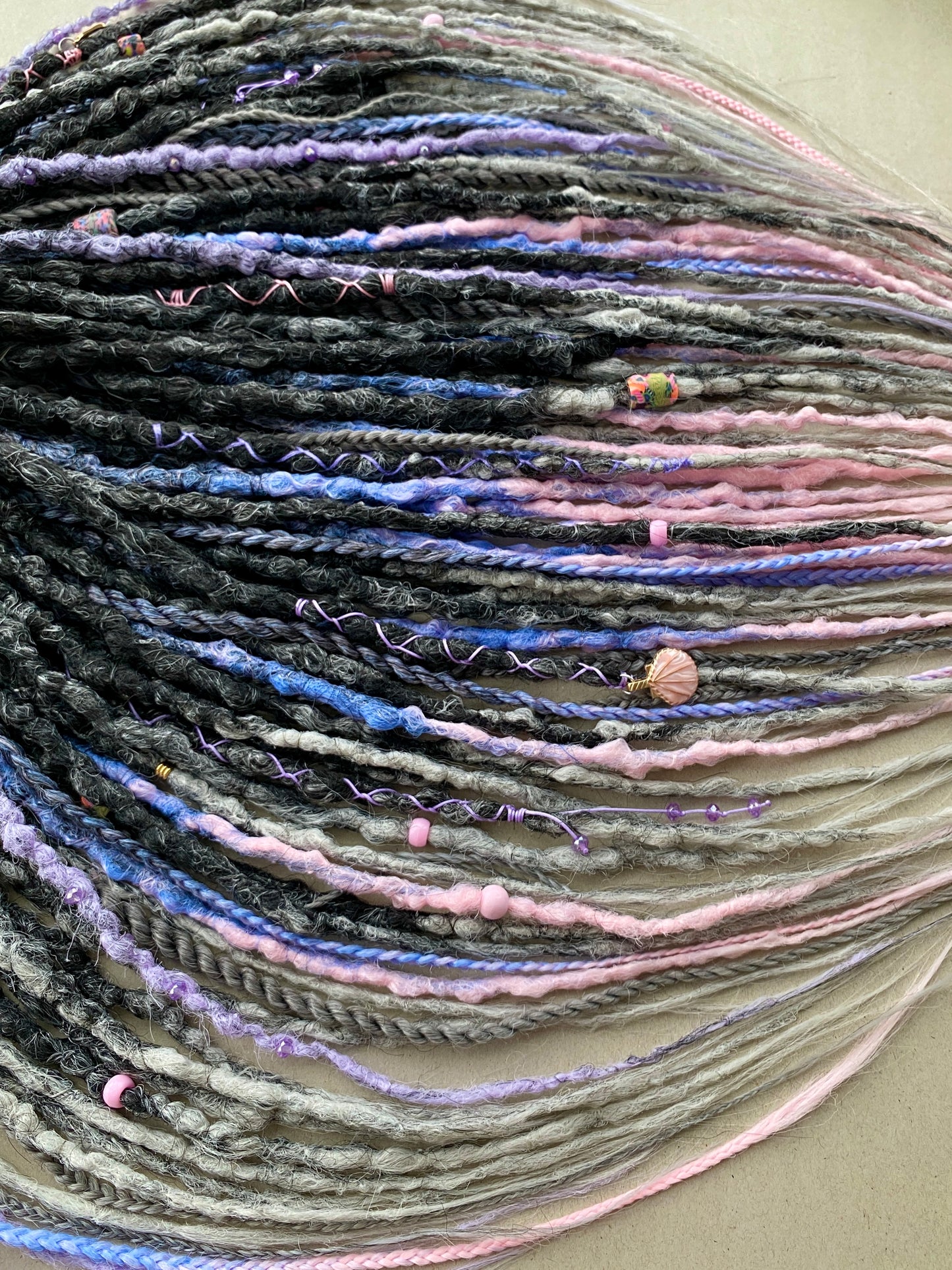 Twilight Ombre Dreadlocks – Black, Grey & Pastel Full Set Fantasy Hair Extensions