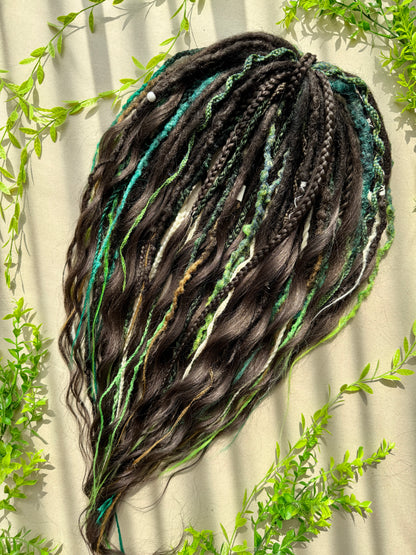 Woodland Fantasy Dreadlocks – Curly Braided Hair Extensions in Green & Earth Tones