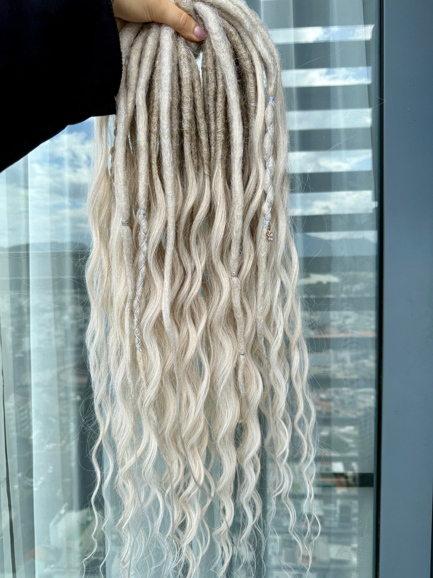 Blonde Ombre Dreadlocks with Curls – Cream & White Fantasy Hair Extensions (DE / SE)