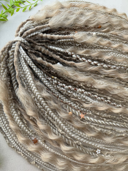 Ash Blonde Dreads — Ombre Synthetic Dreadlock Full Set with Braids & Curls | Boho Fairy Hair