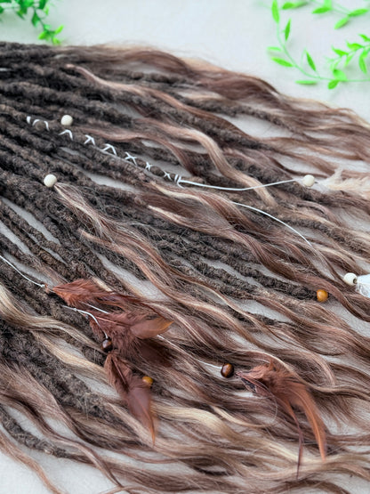 Brown Partial Dreadlock Set with Human Hair Ends | 26 DE Dreads for Undercut or Nape Install | Handmade Boho Dread Extensions | Ready to Ship