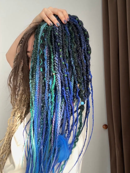Blue Mermaid Dreadlocks – Teal & Sapphire Fantasy Hair Extensions (DE / SE)