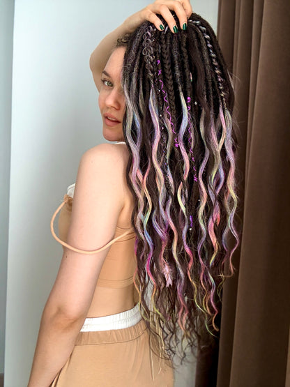 Rainbow Galaxy Dreadlocks – Curly Fantasy Hair Extensions (DE / SE)