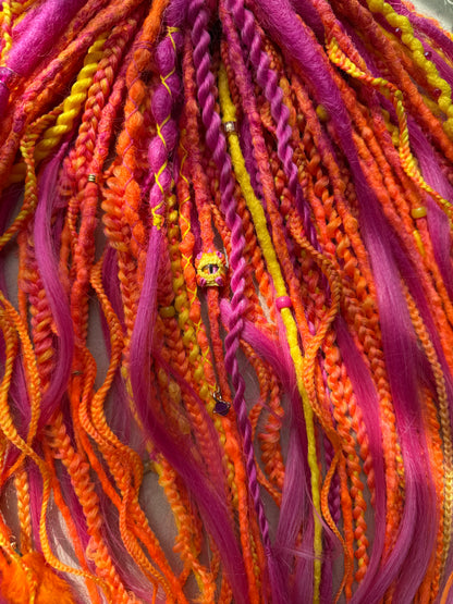 Bright Sunset Dreadlocks – Pink, Orange & Yellow Full Set Fantasy Hair Extensions