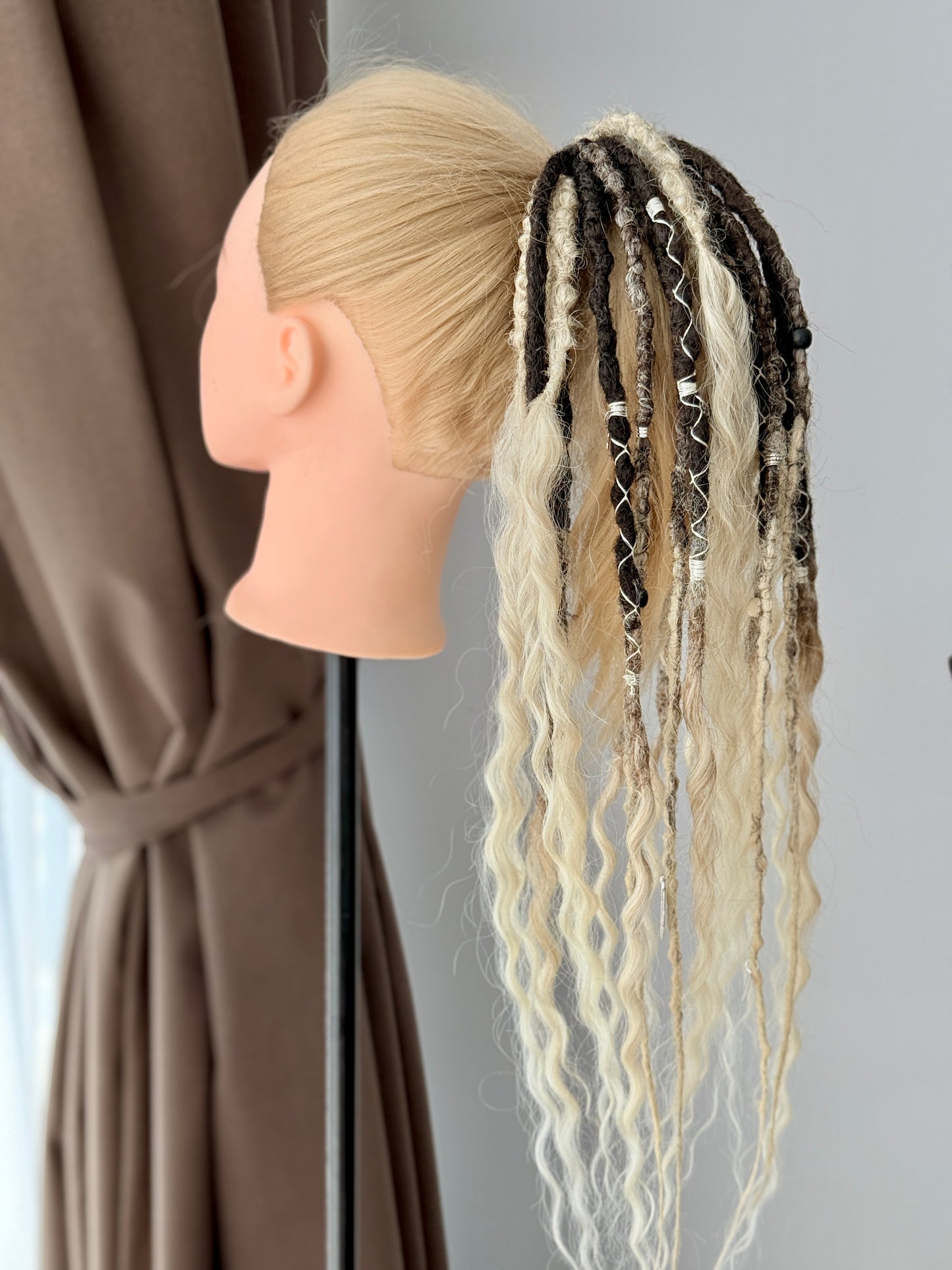 Blonde Brown Dread Scrunchie – Boho Hair Accessory, Wavy Dread Ponytail