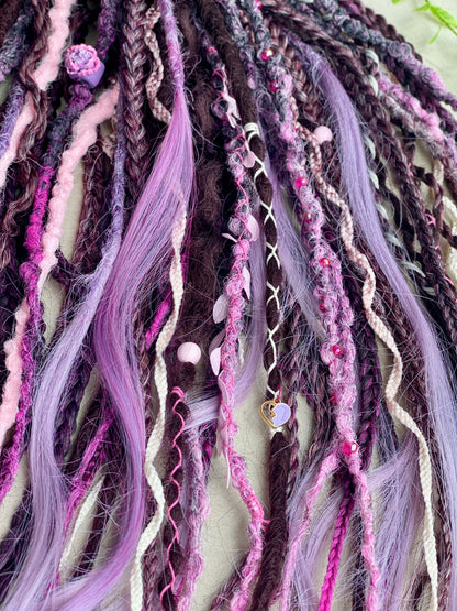 Witchy Purple & Pink Dreadlocks – Lavender Ombre Full Set Fantasy Hair Extensions