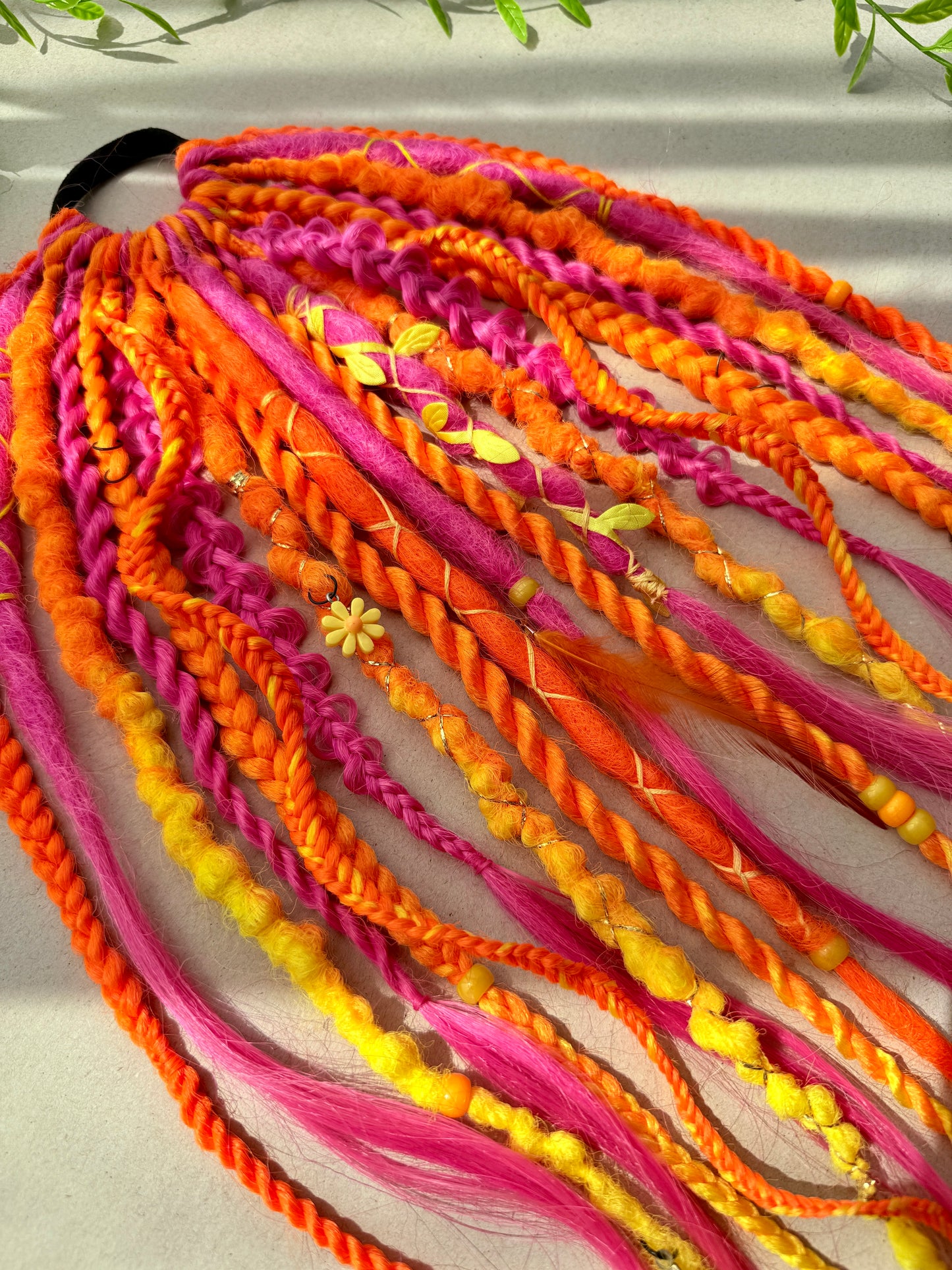 Neon Dread Hair Accessories Set – Scrunchie + 4 Clips, UV Reactive Festival Hair