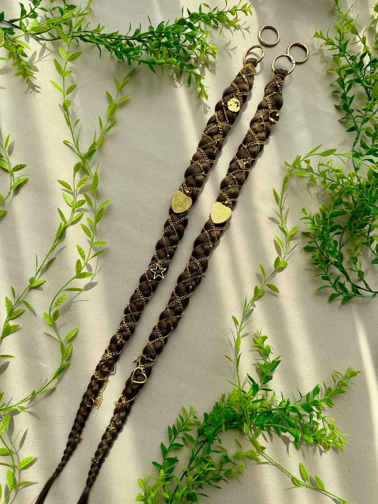 Clip-In Braided Hair Extensions with Charms – Boho Festival Hairpiece (Set of 2)