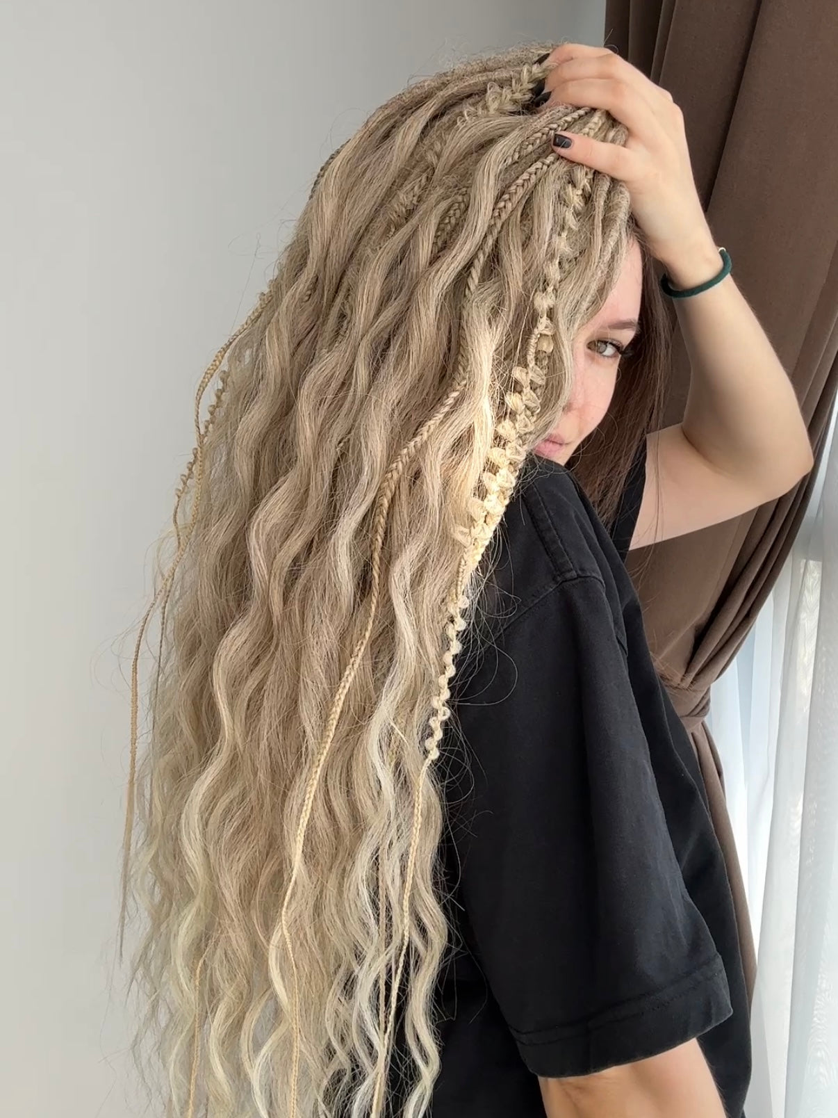 Blonde Dreadlock Set with Waves and Braids – Soft Boho Synthetic Hair Extensions