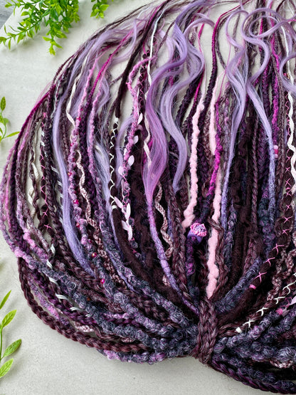 Witchy Purple & Pink Dreadlocks – Lavender Ombre Full Set Fantasy Hair Extensions