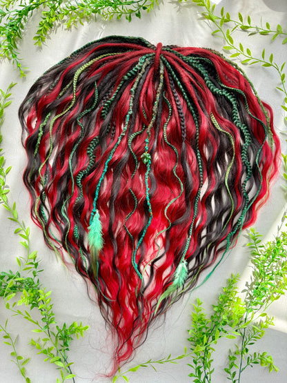 Burning Ivy Dreadlocks – Red, Green & Black Curly Fantasy DE Hair Extensions