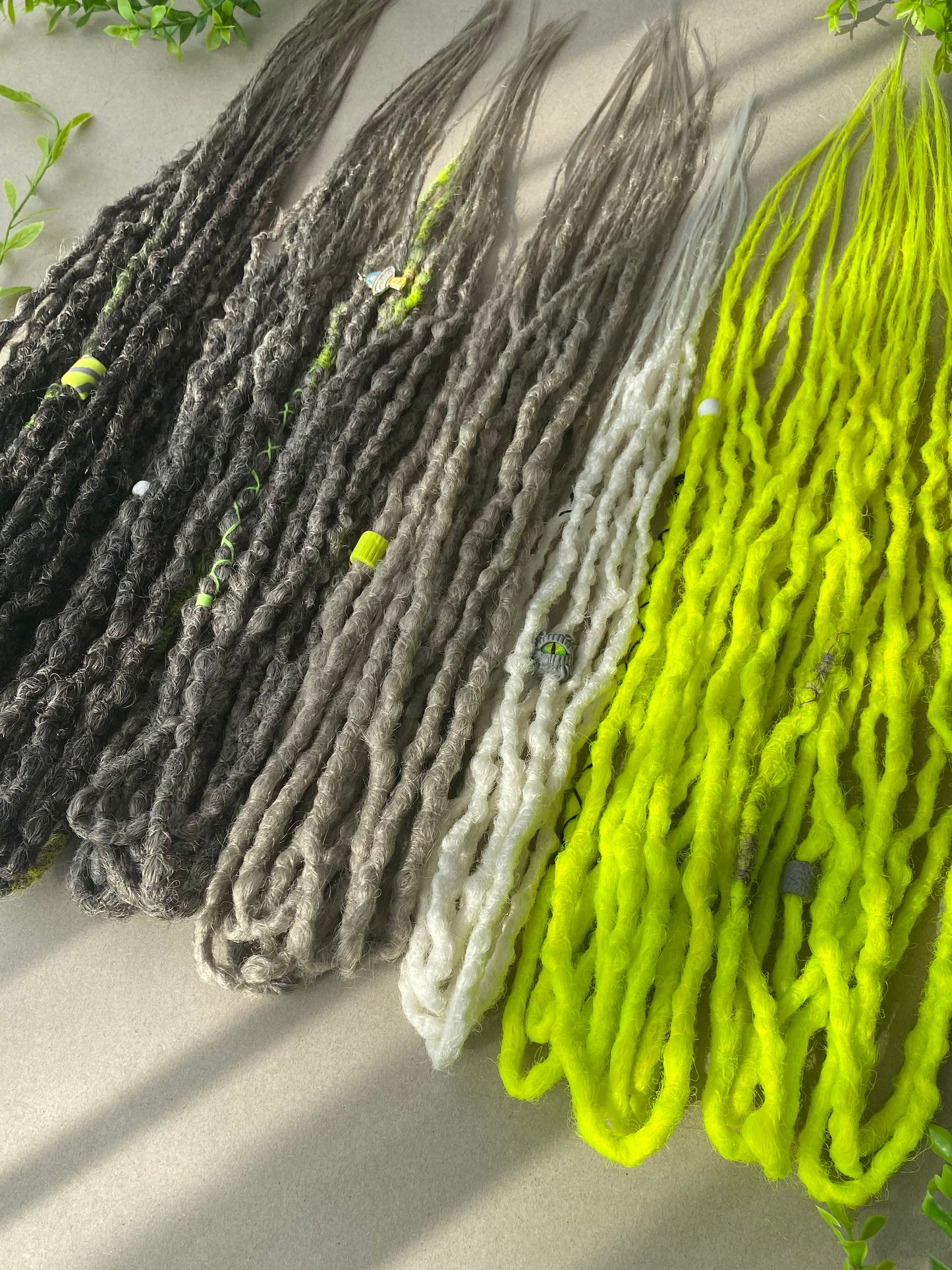 Neon Yellow Dreadlocks – Cyber Fantasy Full Set with Gray & White Accents