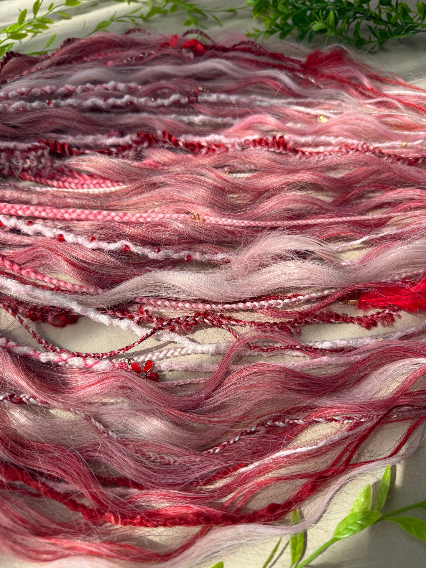 Berry Kiss Dreadlocks – Pink & Deep Red Curly Braided Fantasy Hair Extensions