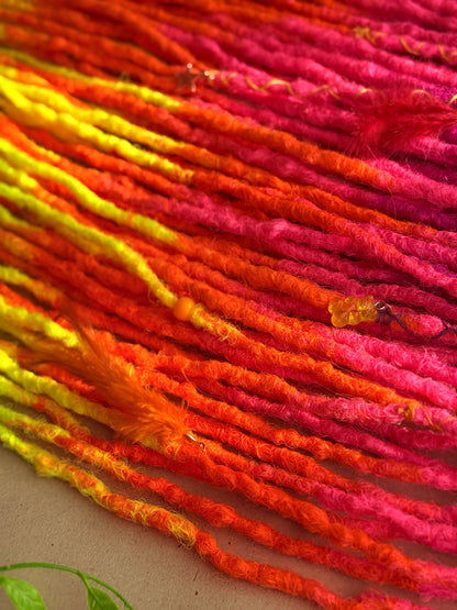 Rainbow Ombre DE Dreadlock Set – Purple Pink Orange Yellow Kanekalon Dread Extensions | 50 DE | 75 cm | Ready to Ship