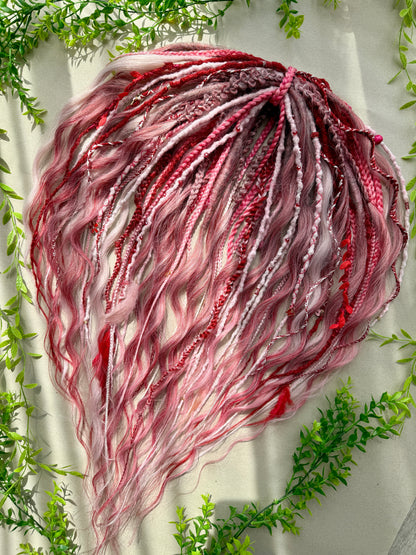 Berry Kiss Dreadlocks – Pink & Deep Red Curly Braided Fantasy Hair Extensions