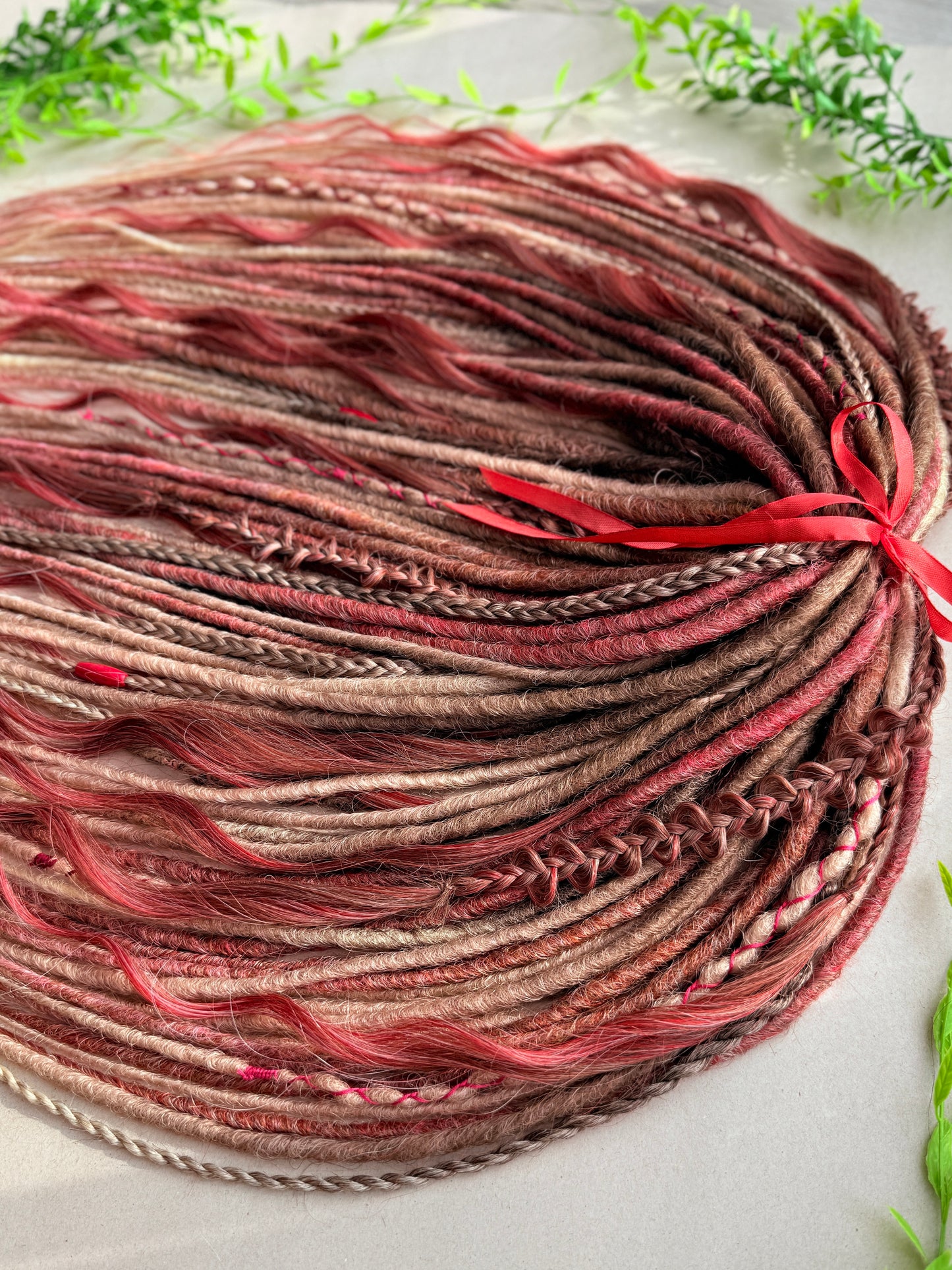 Handmade Blonde Dreadlock Set with Red Accents | Long Wavy DE Dreads 70–75 cm | Ready to Ship