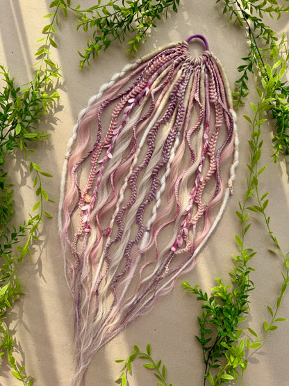 Pastel Dread Scrunchie – Pink Beige Hair Accessory, Boho Braids, Soft Fairy Hair Piece