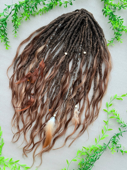 Brown Partial Dreadlock Set with Human Hair Ends | 26 DE Dreads for Undercut or Nape Install | Handmade Boho Dread Extensions | Ready to Ship
