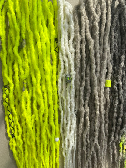 Neon Yellow Dreadlocks – Cyber Fantasy Full Set with Gray & White Accents