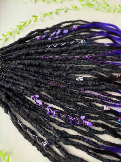 Purple & Black SE Dreadlocks with Human Hair Tips – 80 cm Full Set