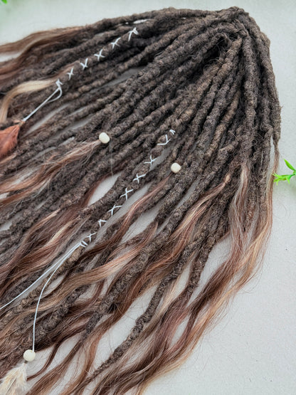Brown Partial Dreadlock Set with Human Hair Ends | 26 DE Dreads for Undercut or Nape Install | Handmade Boho Dread Extensions | Ready to Ship