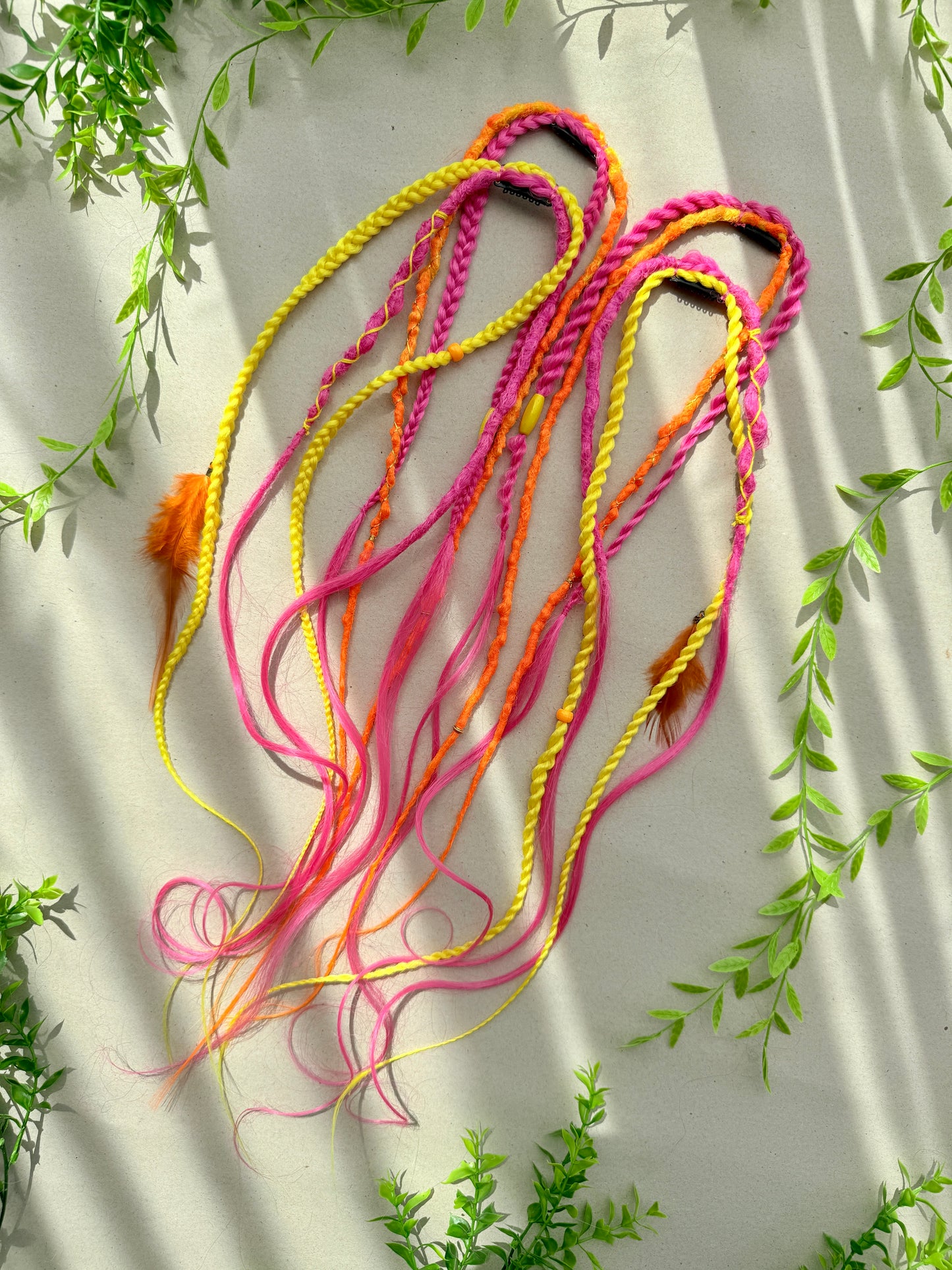 Neon Dread Hair Accessories Set – Scrunchie + 4 Clips, UV Reactive Festival Hair