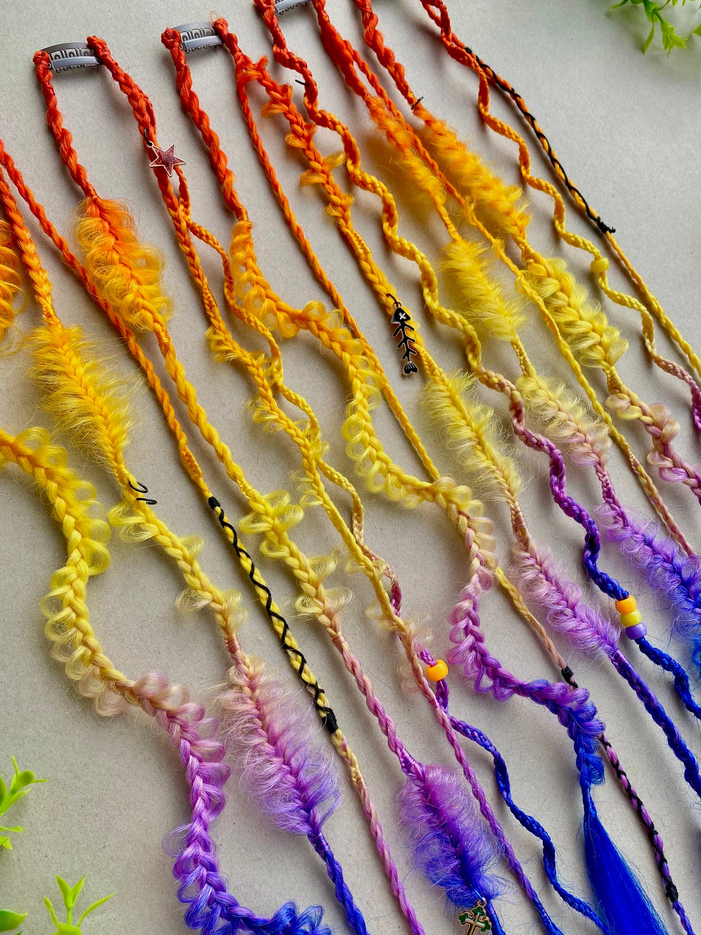 Ombre Rainbow Braided Hair Clips – 5 Piece Set, Bright Festival & Halloween Hair