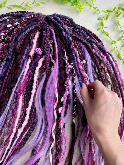 Witchy Purple & Pink Dreadlocks – Lavender Ombre Full Set Fantasy Hair Extensions
